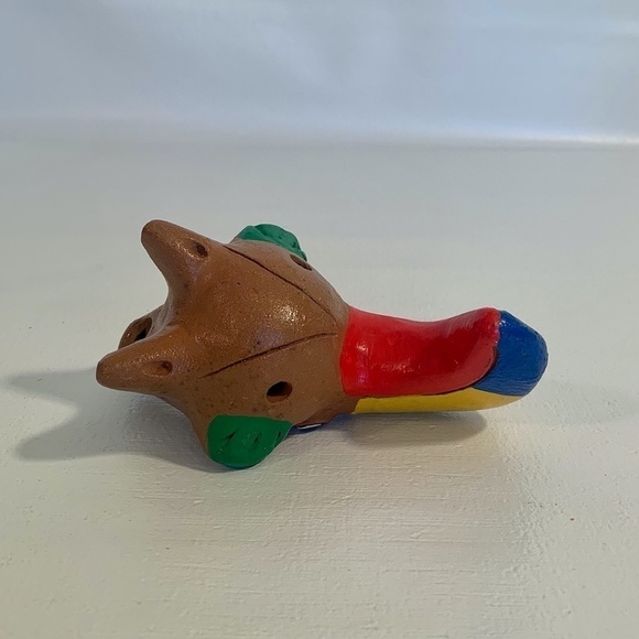 Vintage Ocarina Folk Art Clay Toucan Whistle 3 Head Flute Shape Shift Animal 5” - Picture 10 of 14